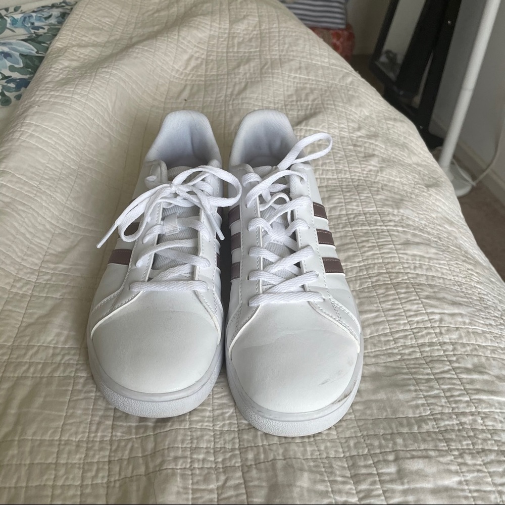 Adidas rose gold sneakers. Sz 6 kids, fits 8 women